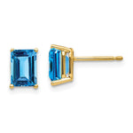 14k 7x Emerald Cut Blue Topaz Earrings
