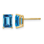 14k 7x Emerald-Cut Blue Topaz Post Earrings