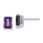 14k White Gold 7x Emerald Cut Amethyst Earrings