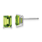 14k White Gold 7x Emerald Cut Peridot Earrings