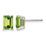 14k White Gold 7x Emerald-Cut Peridot Post Earrings