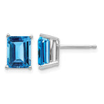 14k White Gold 8x Emerald-Cut Blue Topaz Post Earrings
