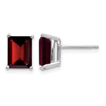 14k White Gold 8x Emerald-cut Garnet Post Earrings