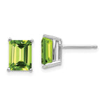 14k White Gold 8x Emerald Cut Peridot Earrings