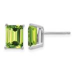14k White Gold 8x Emerald-Cut Peridot Post Earrings