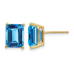 14k 9x Emerald-Cut Blue Topaz Post Earrings