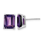 14k White Gold 9x Emerald-Cut Amethyst Post Earrings