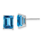 14k White Gold 9x Emerald Cut Blue Topaz Earrings