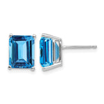 14k White Gold 9x Emerald-Cut Blue Topaz Post Earrings