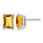 14k White Gold 9x Emerald-Cut Citrine Post Earrings