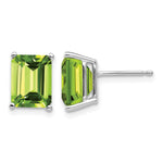 14k White Gold 9x Emerald-Cut Peridot Post Earrings