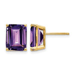 14k 10x Emerald-Cut Amethyst Post Earrings