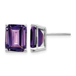 14k White Gold 10x Emerald-Cut Amethyst Stud Post Earrings