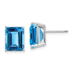 14k White Gold 10x Emerald Cut Blue Topaz Earrings