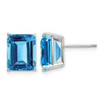 14k White Gold 10x Emerald-Cut Blue Topaz Post Earrings