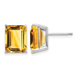 14k White Gold 10x Emerald-Cut Citrine Stud Post Earrings
