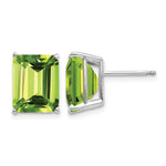 14k White Gold 10x Emerald-Cut Peridot Post Earrings