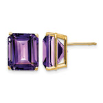 14k 12x Emerald-Cut Amethyst Post Earrings