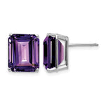 14k White Gold 12x Emerald-Cut Amethyst Post Earrings