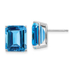 14k White Gold 12x Emerald Cut Blue Topaz Earrings