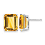 14k White Gold 12x Emerald-Cut Citrine Stud Post Earrings