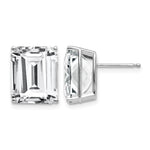 14k White Gold 12x Emerald-Cut Cubic Zirconia Stud Post Earrings