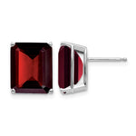 14k White Gold 12x Emerald-cut Garnet Post Earrings