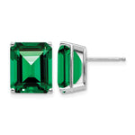 14k White Gold 12x Emerald-cut Mount St. Helens Stud Post Earrings