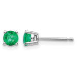 14k White Gold Round Emerald Post Earrings