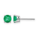 14k White Gold Round Emerald Post Earrings