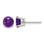 14k White Gold Round Checker-cut Amethyst Post Earrings