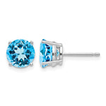 14k White Gold Round Blue Topaz Post Earrings