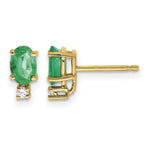 14k 6x Oval Emerald and AA Quality Diamond Post Earrings