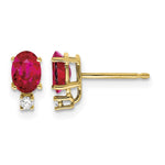 14k 6x Oval Ruby and A Quality Diamond Post Earrings