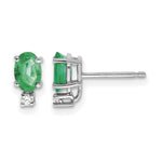 14k White Gold 6x Oval Emerald and A Quality Diamond Post Earrings