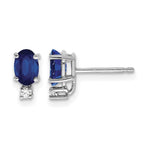 14k White Gold 6x Oval Sapphire and A Quality Diamond Post Earrings