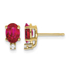 14k 7x Oval Ruby and VS Quality Diamond Post Earrings