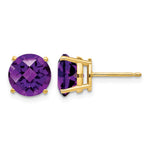 14k Round Checker-cut Amethyst Post Earrings