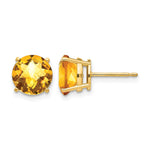 14k Round Checker-cut Citrine Post Earrings