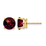 14k Round Checker-cut Garnet Post Earrings