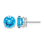 14k White Gold Round Checker-cut Blue Topaz Post Earrings