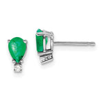 14k White Gold 6x Pear Emerald A Diamond Earrings