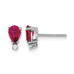 14k White Gold 6x Pear Ruby and A Quality Diamond Post Earrings