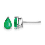 14k White Gold 6x Pear Emerald Post Earrings