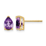 14k 7x Pear Amethyst Post Earrings