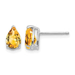 14k White Gold 7x Pear Citrine Post Earrings