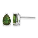 14k White Gold 7x Pear Green Tourmaline Post Earrings