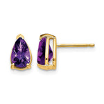 14k 8x Pear Checker-cut Amethyst Post Earrings