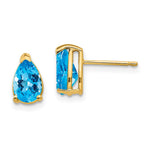 14k 8x Pear Blue Topaz Checker Earrings