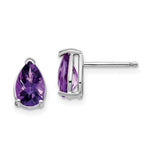 14k White Gold 8x Pear Amethyst Checker Earrings